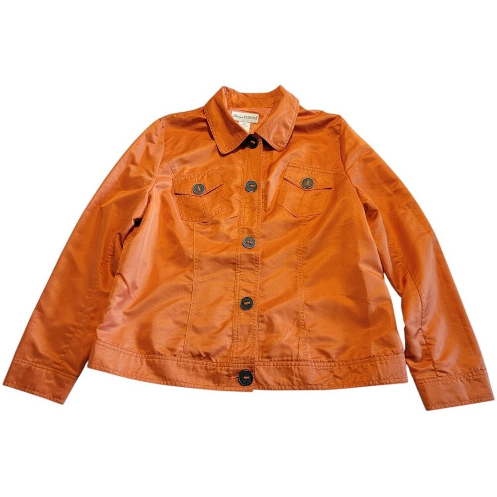 Boutique Europa by Newport News Jacket Womens Sz M‎ Bright Orange Button Up